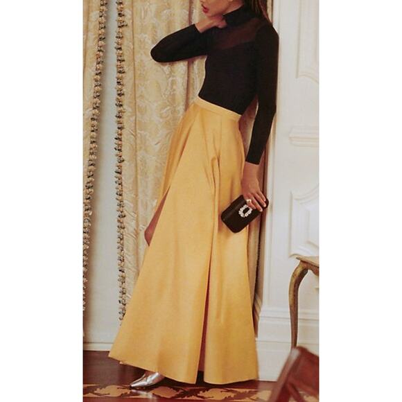 Anthropologie 'Nikita Mhaisalkar' Gold High-Slit Maxi Skirt Size M
